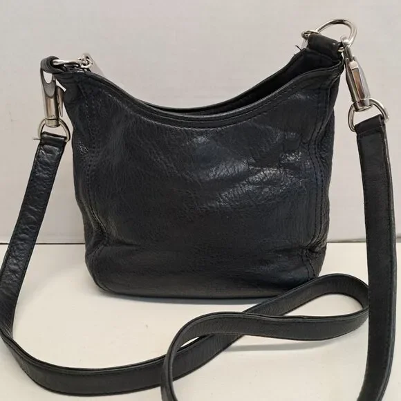 Anee Klein II Black Leather Handbag With Silver Metal Handle And Shoulder Strap - Picture 2 of 14